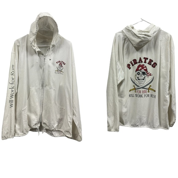 Cottonseed Pirates Will Work for Rum Full Zip White Hooded Jacket Mens XL - Picture 3 of 11